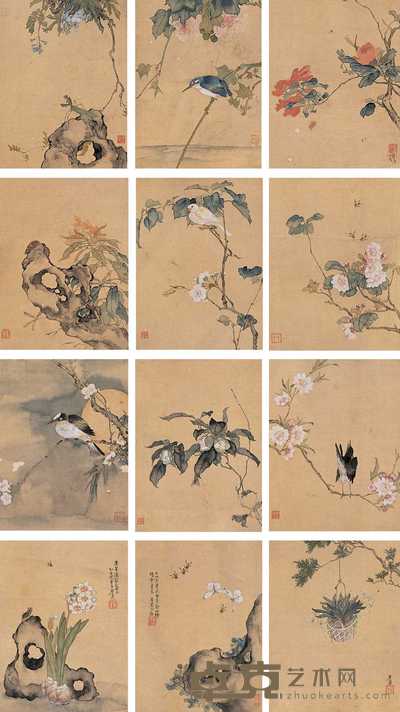 居巢 花卉草虫册 镜心（十二开） 31.5×24cm×12